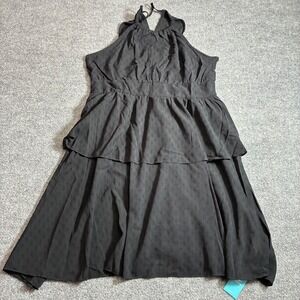 Cupshe Halter Dress Womens XL Black Tiered Dobby Boho Mini LBD NEW
